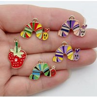 10pcs Funny Caterpillar Strawberry Alloy Pendant Personalized Cartoon Bug Shaped DIY Accessories