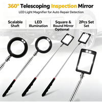 360° Telescoping Inspection Mirror With LED Light 2Pcs Square & Round Mirror Set Auto Car Chassis Repair Detection Tool Optional