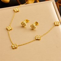 2025 New Stainless Steel Zircon Flower Water Drop Necklace Bracelet Earrings Anklets Holiday Fashion Jewelry Set For Lady