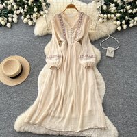 Long Dress Women Dresses A Line Vestidos Y2k Streetwear V Neck Lantern Sleeve Elegant Tight Waist Party Night Work 2026 Summer