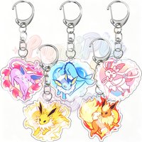 Anime Heart Shaped Eeveelution Keychain Espeon Vaporeon Sylveon Jolteon Flareon Cartoon Acrylic Backpack Pendant Decoration Gift