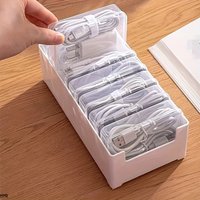 Data Cable Storage Box with 7 Small Compartment Boxes, Desktop Cable Organizer for Office Desk