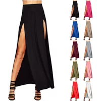 Skirts for Women Womens Double Split Maxi Long Skirt Ladies Plain Basic Two Side Slit 4 22 Short Leather Skirt