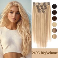 24inch 240g Full Head Clip in Hair Extension Human Hair Machine Remy Real Natural Hair Extensions Thinck End Hair Clips 6PCS