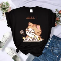 T Shirts All-Match Comfortable O-Neck Clothes Cat Typing Wildly on The Keyboard Print Women T-Shirt Hip Hop Summer Short Sleeved