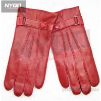 Real Leather Men Gloves Autumn Winter Thermal Wrist Buckle Red Sheepskin Driving Gloves Male Classic Style XC-203