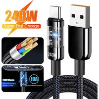 240W USB Type C Super Fast Charging Cable For Samsung Xiaomi Huawei Honor Nylon Cable LED Digital Display Fast Charger Data Cord