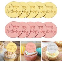 10pcs Happy Birthday Cupcake Toppers Gold Acrylic Circle Dessert Cake DIY Decorations Insert Card Kids Birthday Party Supplies