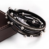 Amorcome Multilayer Metal Beads Charm Leather Bracelets for Women Trendy Design Double Wrap Bracelets & Bangles Jewelry