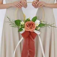 Romantic Wedding Gold Hoop Bouquet Handheld Simulation Artificial Rose Garland Realistic DIY Wedding Decor Wreath