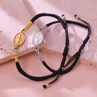 Skyrim Stainless Steel Virgin Mary Charm Bracelet Black Red Braided Rope Bracelets Mother of Jesus Catholic Blessed Jewelry Gift