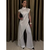 Tossy Casual Sleeveless Satin Maxi Dress Female Turtleneck Patchwork Slim Fashion Solid Commute Dress For Women Long Dress 2025