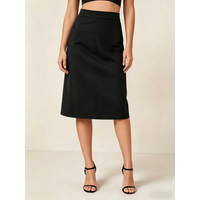 Women's Midi Skirt High Waist Straight A Line Pockets Black Casual Skirts Spring Summer Office Formal Wear Elegant