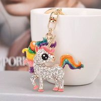 Crystal Unicorn horse keychain for woman fashion metal bag car pendant small gift man jewelry