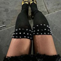 Women Punk Elastic Black Over The Knee Socks Y2K Streetwear Knee High Socks Spike Rivet Decoration Summer Fashion Stockings