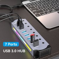 High Speed RGB 7 Ports USB 3.0 HUB Individual Switch 3.0 Adapter Multiport USB A Splitter Aluminum USB Hub For Computer Laptop