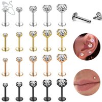ZS 10 Pcs/lot 16G/18G 316L Stainless Steel Labret Lip Piercing Set Men CZ Crystal Ear Cartilage Tragus Helix Piercings 6/8/10MM