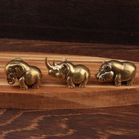 Brass African Figure Home Decor Elephant Hippopotamus Rhinoceros Handle Tea Pet Crafts Brass Small Ornament