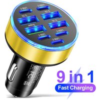 9 in 1 USB Car Charger Type C QC3.0 PD Car Chargers Phone Charger Adapter For iphone 15 14 Pro Max Samsung Xiaomi Huawei