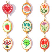 3pcs/Lot Stainless Steel Ceramic Heart Clover DIY Earring Charms Strawberry Pomegranate Necklace Pendants Woman Flower Jewelry