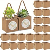 20pcs Succulent Wrap Bags Bulk Fits 2.5 Inch Pots with Thank You Stickers Mini Kraft Paper Succulent Gift Box Basket with Handle