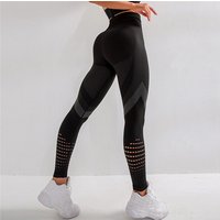 Women Fitness Leggings Yoga Pants Solid Color Knitting Legging Black L