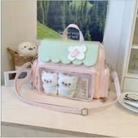 Sweet Pink Green Color Block Backpack Transparent Japanese Style Girls Outdoor Leisure Double Shoulder Bag High Aesthet...