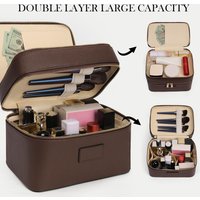 Large Capacity Double-layer Luxury Cosmetic Bag for Travel Top Handle Portable Pu Leather Multi Partition Vanity Case