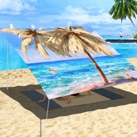 1Pc Outdoor Thickened Waterproof Sunshade Tent with Oil Painting Style Ocean Coast Design, Outdoor Garden Patio Canopy Beach Tent Sunshade with Free Rope (Stand Not Included)