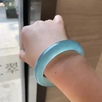 Natural Jadeite Bangle Light Green Jade Bracelet Hand Carved Round Fashion Elegant Charm Women Jewelry Accessories Gift