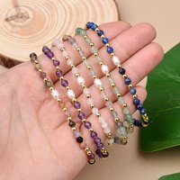 4MM Nature Stone Brass Beads and Freswater Pearl Stretchable Bracelet Suitable For Men And Women Daily Wear Gifts