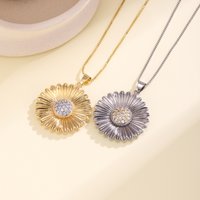 Nidin Light Luxury Textured Daisy Flower Necklace Cubic Zirconia Pendant Vintage Old Money Style For Women Daily Party Jewelry