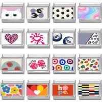 Fashion Women Romantic Heart Lucky you Leopard Polka Point Color Patterns Italian Charm Fit 9mm Stainless Steel Bracelet Jewelry