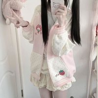 Japanese Sweet Strawberry Chocolate Coat Original Cute Spring Sailor Collar Zipper Sweatshirt Women Cute Anime Subculture Tops