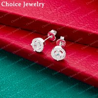 925 Sterling Silver Zircon Round Stud Earrings For Women Fashion Jewelry Party Engagement Wedding Accessories