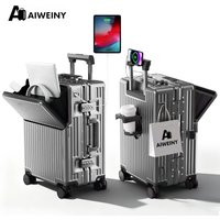 AIWEINY Lightweight Aluminum Frame Hard Shell Luggage,360° Silent Wheels,TSA Lock,with USB,20/24/27 in Carry On /Travel Suitcase