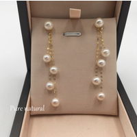 Tropfenohrringe aus 18 Karat Gold für Damen, natürlicher Perlenohrring, doppelter Verwendungszweck, 5 cm lange Ohrringe, Set mit Quasten, Perle 5,5–6,5 cm