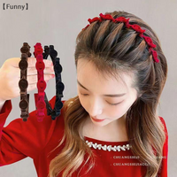 〔Funny〕 Hair Accessories With Clip Ring Fashion Double-band Hairband Flocked Non-slip Braided Hair Decorative Hairpin Hairband