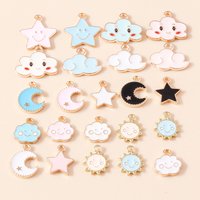 Leslie 10Pcs Enamel Pink Sun Moon Stars Smile Cloud Charms Pendants For DIY Earring Bracelet Necklace Handmade Jewelry Findings