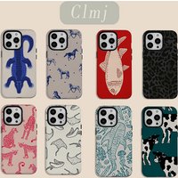 Luxury Clmj Art Cute animals Phone Case for iPhone 17 16e 16 15 14 13 12 11 X XS XR XSMAX 8 Air Pro Max Plus Double-layer Cover