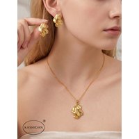 Fashion Stainless Steel Jewelry Set for Women Retro Twisting Rope Knot Pendant Necklace Door Knocker Stud Earrings