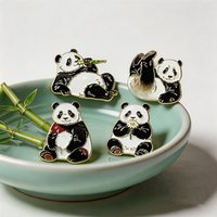 Cute Cartoon Panda Enamel Brooches Holding Daisy Bamboo Lying Playful Panda Metal Pins Badge Jewelry Gifts for Backpack Clothing