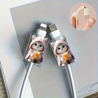 2pcs Cute Kitten 2D Plastic Clear Phone Charger Protector Sleeve Durable Cable Saver, Anti-Break Cord Cover For iPhone/ Type-C