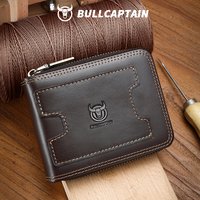 BULLCAPTAIN Leather men's wallet, leather short multi card bag, leather men's wallet, wallets for man rfid blocking