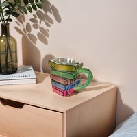 Painted Book Mug Novelty 3D Painted Books Coffee Mug Unique Books Stack Coffee Cup Gifts for Book Lovers