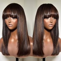 Dark Brown Highlight Blonde Wig With Bangs Straight Lace Front Wig 13x4 HD Glueless High Quality Synthetic Pre Plucked Cosplay