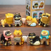 Kawaii Shiba Inu Figurines Daily Life Blind Box 8Pcs Mini Dog Figurine Cardboard Headscarf Reflecting Dog Figure Collectible Toy