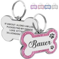 Custom Double Side Dog Cat ID Tag Glitter Dogs Cats Name Pendant Tags Pet Collar Accessories Anti-lost Bone Tags for Dog Cat