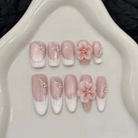 10PCS Handmade Fake Nails Atereo Cherry Blossom Flash Diamond Press On Nails Gradient Pure Desire Style Design