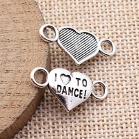 40pcs 25x13mm(0.98x0.51inch) Antique Silver Color I Love Dancing Heart-Shaped Connector Jewelry Materials Wholesale